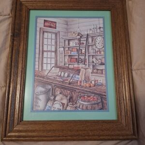 Vintage Fra.ed Store Front Scene Print With Coco Cola Print